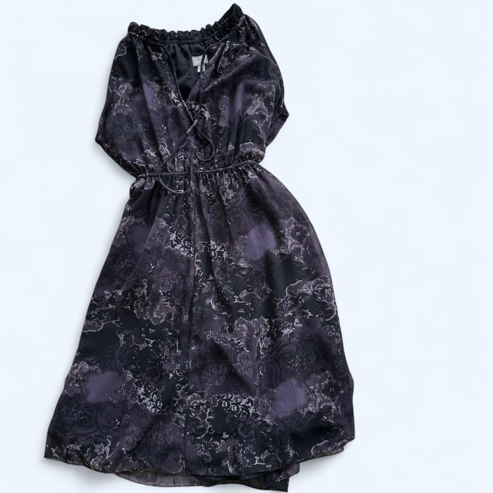 Converse One Star Black and Purple Floral Midi Dress w/ Tie Back Detail- Medium